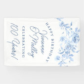 ハッピーバースデーバナー100thブルーフローラテンプレート 横断幕 (横)