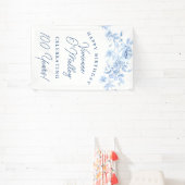 ハッピーバースデーバナー100thブルーフローラテンプレート 横断幕 (インサイチュ)