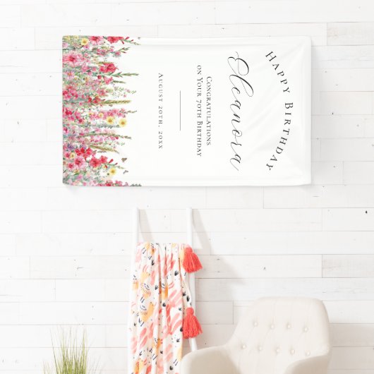 ハッピーバースデーバナー70威厳がある誕生花 横断幕 (インサイチュ)