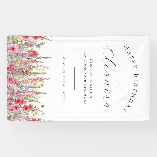 ハッピーバースデーバナー70威厳がある誕生花 横断幕 (横)