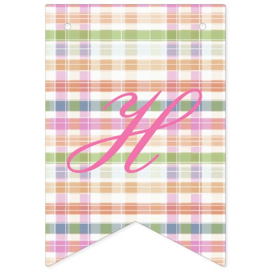 ハッピーバースデーバナー(ピンクプレイド) バンティングフラッグ (第2の旗)