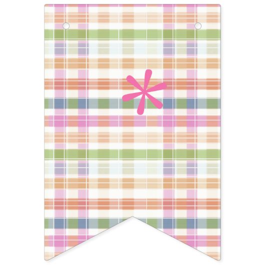 ハッピーバースデーバナー(ピンクプレイド) バンティングフラッグ (第1の旗)