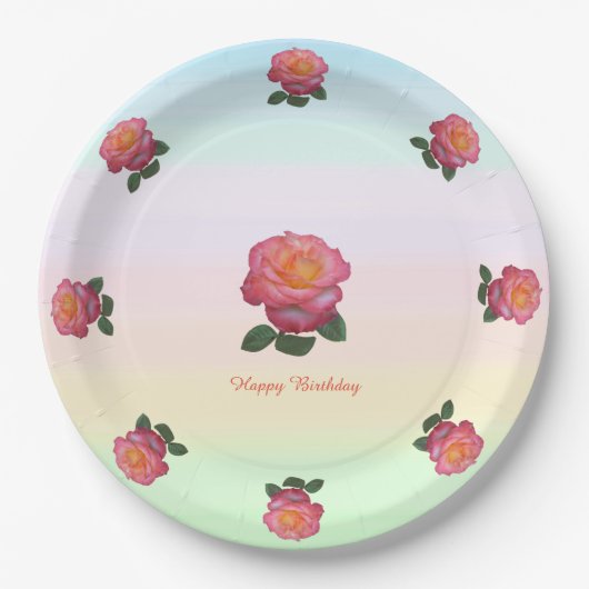 ハッピーバースデーバラ花 ペーパープレート (正面)