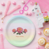 ハッピーバースデーバラ花 ペーパープレート (パーティー)