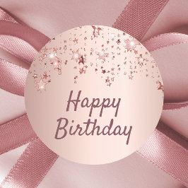 ハッピーバースデーバラ金ゴールド星色 ラウンドシール