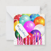 ハッピーバースデーバルーンとキャンドル高精細。注記 ノートカード (正面)