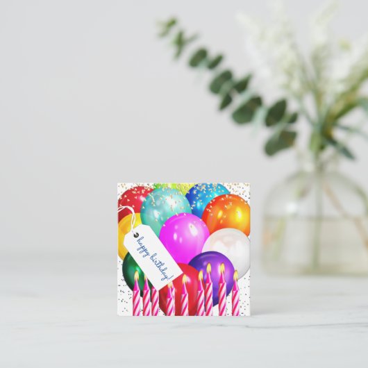 ハッピーバースデーバルーンとキャンドル高精細。注記 ノートカード (スタンド正面)