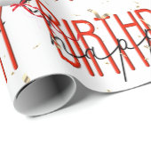 ハッピーバースデーバルーンとゴールドのコンフェッティ ラッピングペーパー (ロールコーナー)