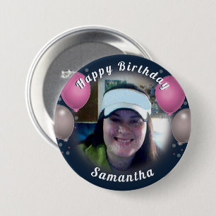 ハッピーバースデーバルーンとフォトピンク 缶バッジ