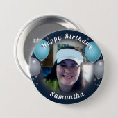 ハッピーバースデーバルーンとフォトブルーボタン 缶バッジ (正面&裏面)