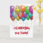 ハッピーバースデーバルーンと紙吹雪 カード (黄色い花)