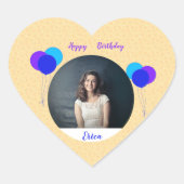 ハッピーバースデーバルーンカスタムの写真と文字 ハートシール (正面)