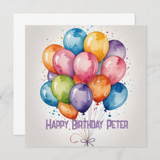 ハッピーバースデーバルーングリーティングカード – カスタム文字 招待状 (正面/裏面)