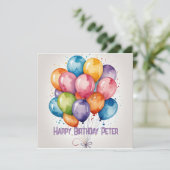 ハッピーバースデーバルーングリーティングカード – カスタム文字 招待状 (スタンド正面)