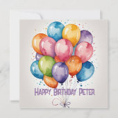 ハッピーバースデーバルーングリーティングカード – カスタム文字 招待状 (正面)