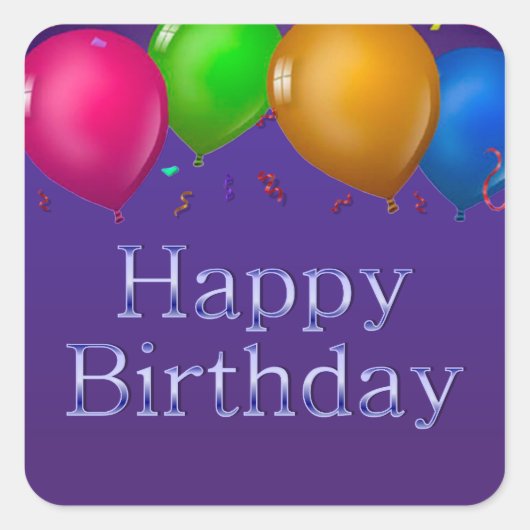 ハッピーバースデーバルーンステッカー スクエアシール (正面)