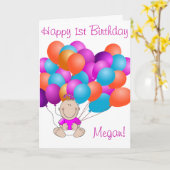 ハッピーバースデーバルーンズベビーガール カード (黄色い花)