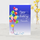 ハッピーバースデーバルーンパーソナライズされた カード (黄色い花)