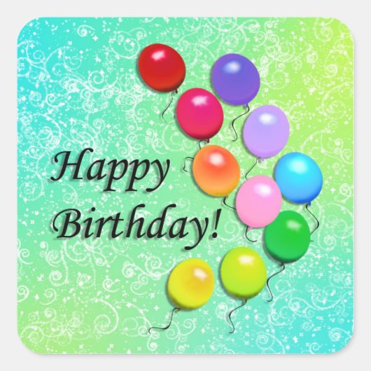 ハッピーバースデーバルーンパーティーシール スクエアシール (正面)