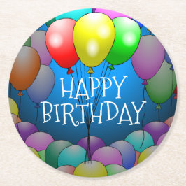 ハッピーバースデーバルーン丸紙コースター ラウンドペーパーコースター