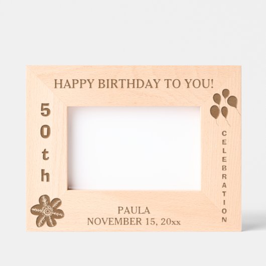 ハッピーバースデーバルーン名6 x 4、7 x 5写真 レーザー彫刻フレーム (正面)