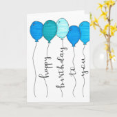 ハッピーバースデーバルーン書道ブルー書ハンド カード (黄色い花)