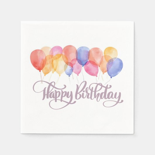 ハッピーバースデーバルーン水彩誕生日パーティー スタンダードカクテルナプキン (正面)
