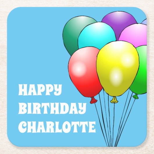 ハッピーバースデーバルーン紙コースター スクエアペーパーコースター (正面)