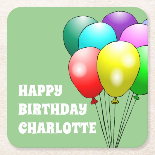 ハッピーバースデーバルーン紙コースター スクエアペーパーコースター (正面)