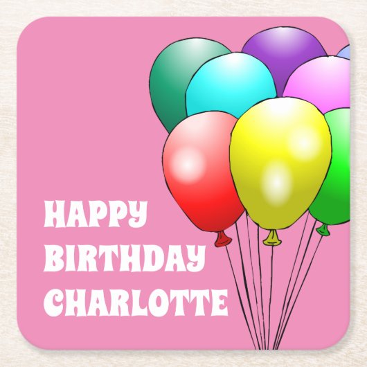 ハッピーバースデーバルーン紙コースター スクエアペーパーコースター (正面)