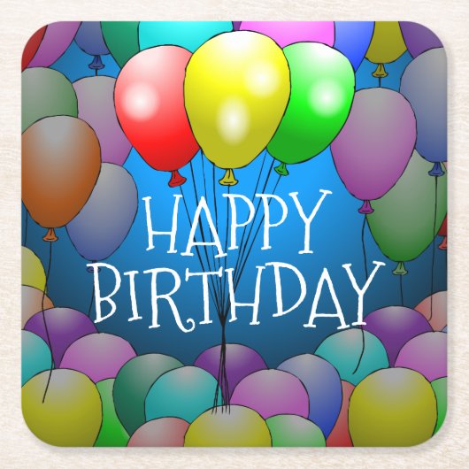 ハッピーバースデーバルーン紙コースター スクエアペーパーコースター (正面)