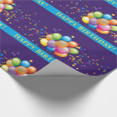 ハッピーバースデーバルーン紫 ラッピングペーパー (角)