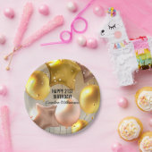 ハッピーバースデーバルーン金ゴールドグリッター任意の年名 ペーパープレート (パーティー)