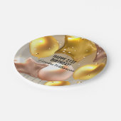 ハッピーバースデーバルーン金ゴールドグリッター任意の年名 ペーパープレート (アングル)