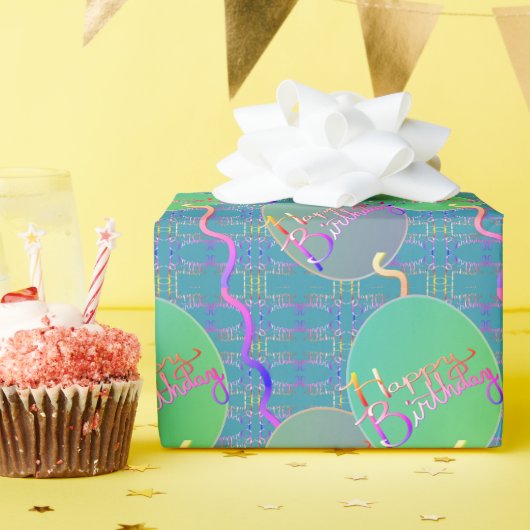ハッピーバースデーバルーン青ラッピング紙 ラッピングペーパー (誕生日パーティー)