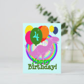 ハッピーバースデーバルーン4紫Tレックスポストカード ポストカード (スタンド正面)