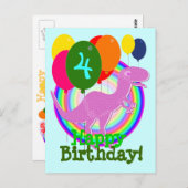 ハッピーバースデーバルーン4紫Tレックスポストカード ポストカード (正面/裏面)