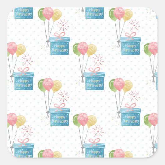 ハッピーバースデーバルーン スクエアシール (正面)