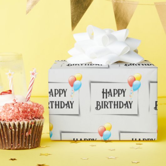 ハッピーバースデーバルーン（灰色） ラッピングペーパー (誕生日パーティー)