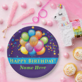 ハッピーバースデーバルーン – 紫カスタマイズ ペーパープレート (パーティー)