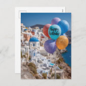 ハッピーバースデーバルーンinサントリーニ，ギリシャ シーズンポストカード (正面/裏面)