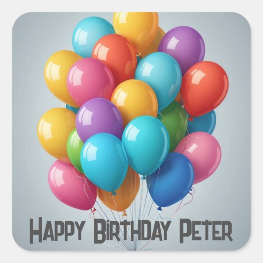 ハッピーバースデーバンチバルーンパーティー スクエアシール (正面)