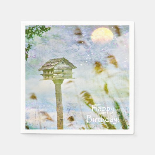 ハッピーバースデーバードハウス スタンダードカクテルナプキン (正面)