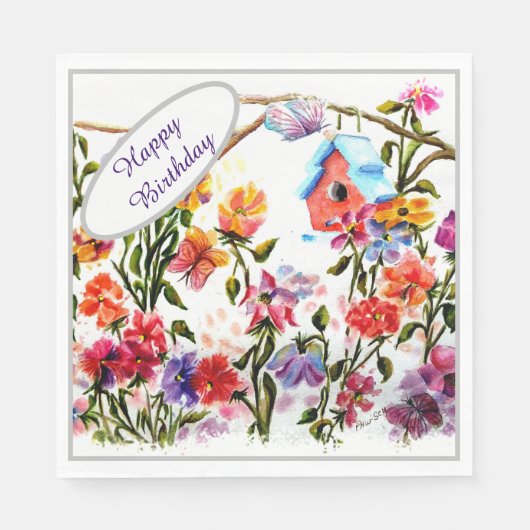 ハッピーバースデーバードハウス スタンダードランチョンナプキン (正面)