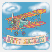 ハッピーバースデーバ飛んでいるナー上の二平面 スクエアシール (正面)