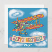 ハッピーバースデーバ飛んでいるナー上の二平面 招待状 (正面/裏面)