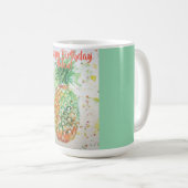 ハッピーバースデーパイナップルアートライムグリーンネームマグ コーヒーマグカップ (正面右)