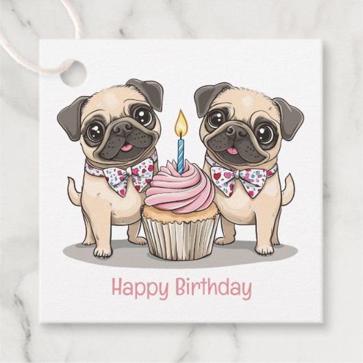 ハッピーバースデーパグドッグカップケーキ フェイバータグ (正面)