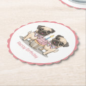 ハッピーバースデーパグドッグカップケーキ ペーパーコースター (アングル)