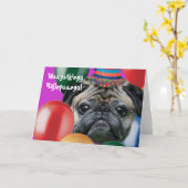 ハッピーバースデーパグドッググリーティングカード カード (黄色い花)